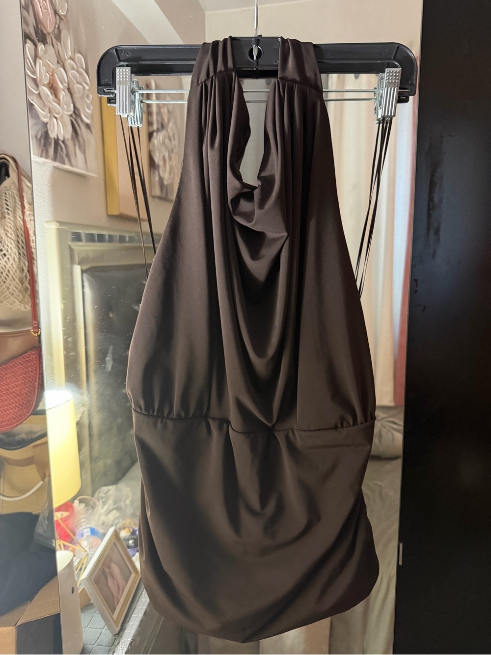 Zara Brown Draped Halter Top - Picture 3 of 9